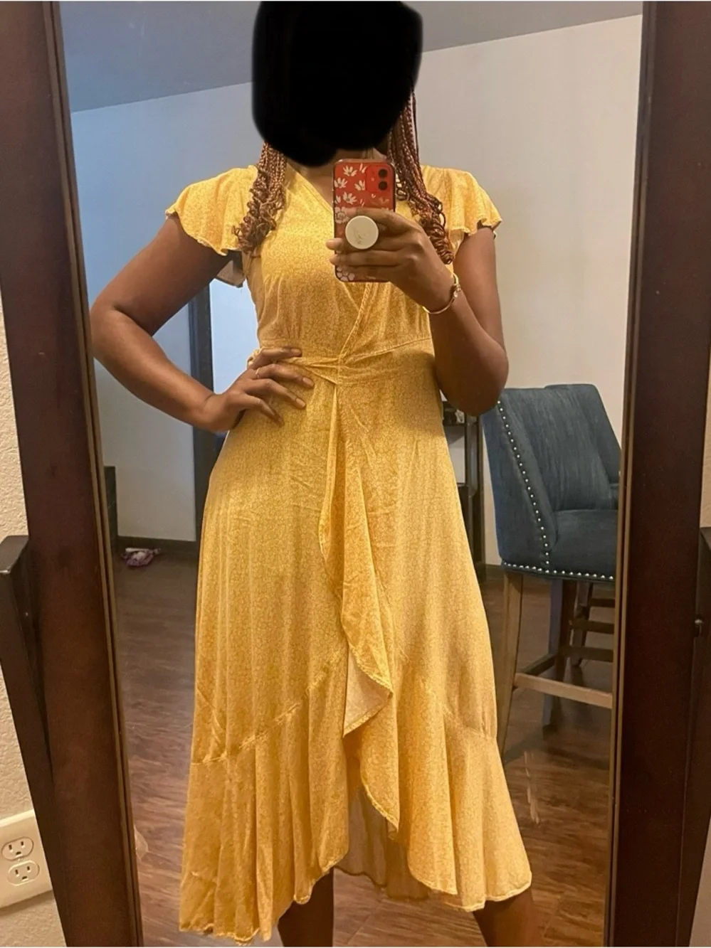 Summer Yellow Ruffle Wrap Dress - Picture 4 of 5